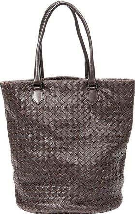 Bottega Veneta Dark Brown Intrecciato Leather Large Bucket Bag (Authentic Pre- Loved)