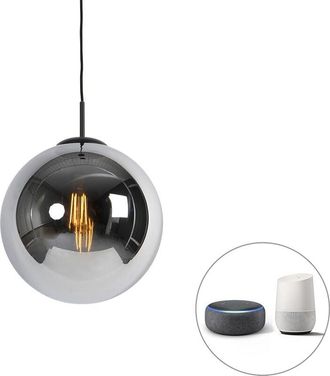 QAZQA Smart Pendant Light Black with Smoke Glass 30 cm Incl. Wifi ST64 - Pallon