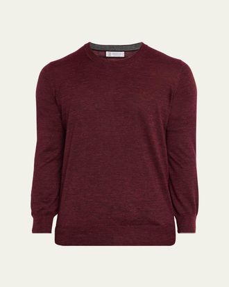 Brunello Cucinelli Mens Fine-Gauge Melange Cashmere-Blend Crewneck Sweater
