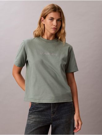 Calvin Klein Jeans Calvin Klein Womens Metallic Logo Boxy Tee - Green - XL