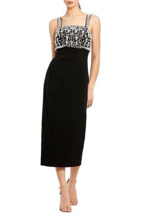 Mac Duggal Fitted Embellished Column Midi Dress in Black at Nordstrom, Size 6