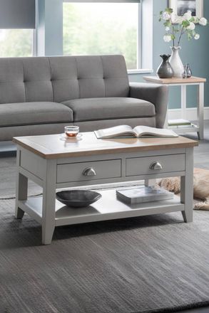 Julian Bowen Richmond 2 Drawer Coffee Table with Shelf in Light Grey