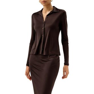 LilySilk Basic Slim Silk Jersey Shirt in Cocoa at Nordstrom, Size X-Large
