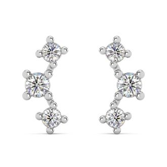 Pompeii3 1/5Ct TW 3-Stone Diamond Crawler Earrings 14k Gold Studs Lab Grown 1/3 Tall