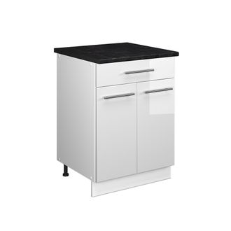 Vicco Mueble Bajo Para Fregadero/placa Fame-line, Blanco Alto Brillo/blanco, 60 Cm Con Caj&oacute;n, Et Antracita, Vicco