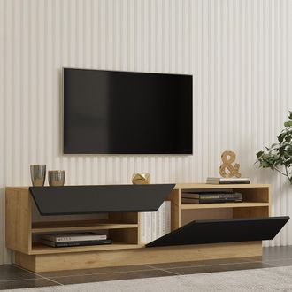 Dmora Mueble Para Tv Spilinga, 2 Estantes, 2 Puertas, 5 Compartimentos, 160x40x45h Cm Negro Antracite