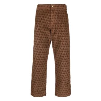 ERL Erl, Broeken, Heren, Bruin, M, Katoen, Corduroy Broek met Grafische Print