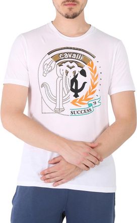 Roberto Cavalli Mens White Iconic Fragment Printed Cotton T-shirt, Size Small
