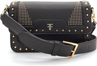 Fracomina Studded Schoudertas in Zwart - Dames - Schoudertassen - Zwart - ONE Size - Leer - Tassen