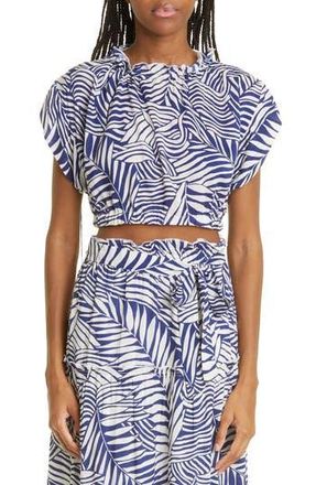 Lemlem Palm Leaf Ruched Cover-Up Crop Top in Royal Blue at Nordstrom Rack, Size Large