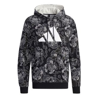 adidas Aop Hoody Printing Casual Sports Pullover Black GT6483