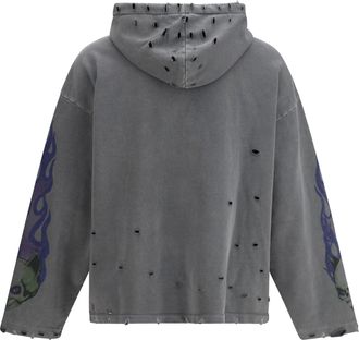 GCDS Mens Hoodie With Graphic Print Anthracite-Lilac Cotton Sweatshirts Anthracite/lilac Sweater