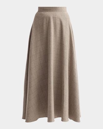 Oscar De La Renta Glen Plaid Wool-Cashmere Tailored Midi Skirt