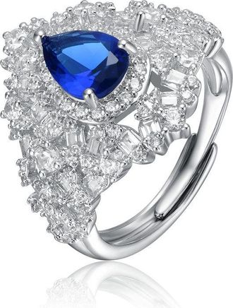 Rachel Glauber White Gold Plated with Sapphire Tear-Shaped Cubic Zirconia Cluster Ring
