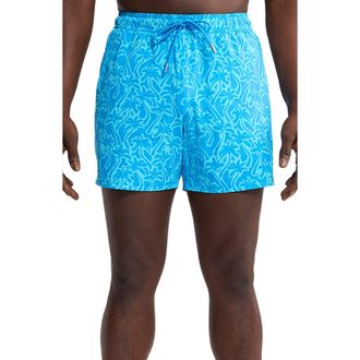 Fair Harbor The Bungalow Water Repellent Swim Trunks in Turquoise Cutout Palms at Nordstrom, Size Xx-Large