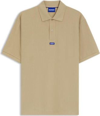 HUGO BOSS Cotton-piqu&eacute; polo shirt with blue logo badge