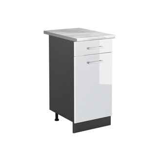 Vicco Mueble Bajo De Cocina R-line, Blanco Alto Brillo/antracita, 40 Cm Encimera M&aacute;rmol, Vicco