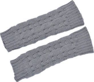 ACVIP Womens Twisted Cable Knit Arm Warmers Fingerless Gloves Thumb Hole Mittens (Light Grey)