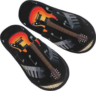 Generic Unisex House Slippers Guitar Piano Pattern Indoor Outdoor Shoes Non Slip Memory Foam Slippers Cosy Bedroom Slippers For Indoor Daily Travel L