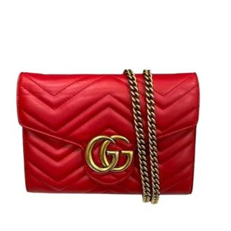 Gucci Pre-owned Cross Body Bags, female, Red, Size: ONE SIZE Pre-owned GG Marmont Leather Long Wallet