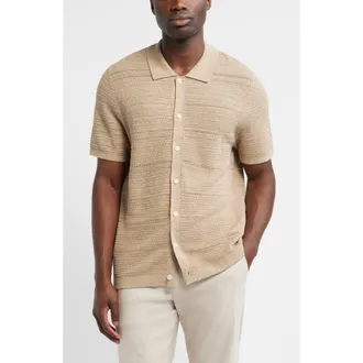 Nordstrom Short Sleeve Linen & Cotton Cardigan in Camel at Nordstrom, Size Xx-Large