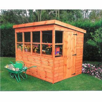 Shires Sun Pent 6x6 Single Door with 6 Windows Wooden Garden Potting Shed in Brown