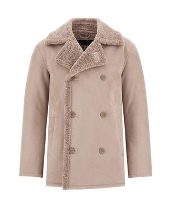 Herno Double-Breasted Shearling-Lined Peacoat with Plush Details