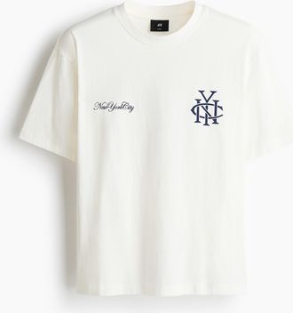 H&M Bedrucktes T-Shirt in Loose Fit - White
