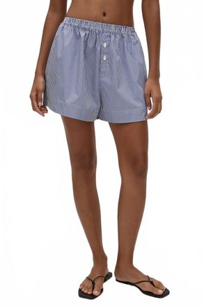 Faithfull The Brand Lonia Boxer Style Shorts In Helle Stripe Vintage Navy