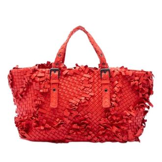 Bottega Veneta Pre-owned Handbags, female, Red, Size: ONE SIZE Pre-owned Woven Nappa Leather Tote