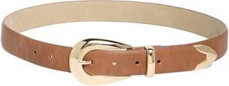 Vince Camuto Curved Buckle Faux Leather Belt in Cognac/Gold at Nordstrom Rack, Size X-Large