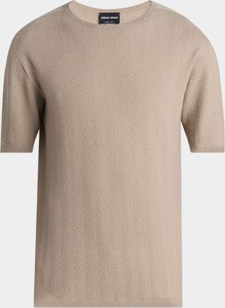 Giorgio Armani Mens Chevron Short-Sleeve Crewneck Sweater