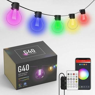 OEM Guirlande Lumineuse Ext&eacute;rieure - Led G40 - 15 M - 25 Ampoules - Ip65 - Contr&ocirc;le Bluetooth T&eacute;l&eacute;commande App - 16 M Couleurs - Pour Terrasse Jardin Pati