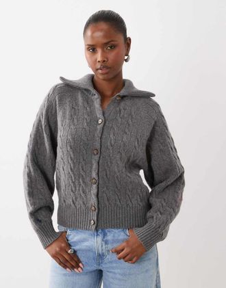 Polo Ralph Lauren Cardigan grigio in maglia a trecce