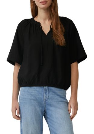 s.Oliver Kurzarmbluse S.OLIVER, Damen, Gr. 44, schwarz, Obermaterial: 84% Viskose, 16% Polyamid, bedruckt, relaxed fit taillenbedeckt, Rundhals, gerader Abschl