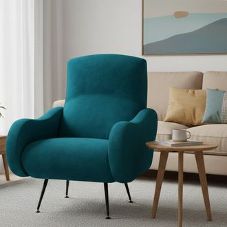 Dmora Sill&oacute;n Lasnigo, Sillita Con Brazos, Carga M&aacute;xima 90 Kg Made In Italy, Estructura De Madera, 70x100x98h Cm Azul