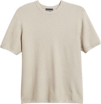 Emporio Armani Short Sleeve Basket Stitch Sweater in Solid Dark Beige at Nordstrom, Size Xx-Large