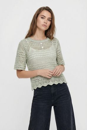 Jacqueline de Yong Kurzarmpullover JDY JDYSUN LAY 2/4 PULLOVER KNT NOOS, Damen, Gr. XL, desert sage, Strick, Obermaterial: 100% Polyacryl, unifarben, h&uuml;ftlang, Rundhals,