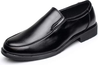 Generic Dress Oxford Formal Shoes for Men Slip On Round Apron Toe Cowhide Non Slip Rubber Sole Block Heel Slip Resistant Walking(5.5 UK) Black