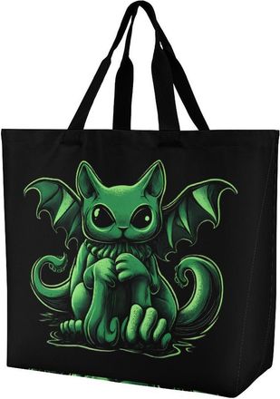 Generic Cthulhus Cat Reusable Shopping Bags Large Capacity Grocery Bag Heavy Duty Tote for Women 40x40x16cm