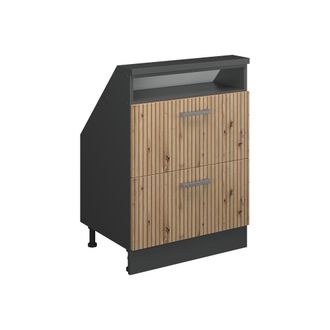 Vicco Armario De Cocina Para Techo Inclinado R-line, Roble Artesanal/antracita, 60 Cm Con 2 Cajones, Vicco