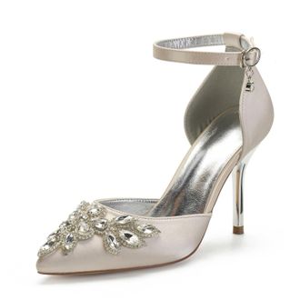 Miyoopark Womens High Heel Wedding Shoes Beaded Elegant Formal Party Pumps M530 Champagne UK 7.5