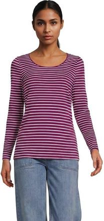 Lands End Long Sleeve Lightweight Jersey Scoop Neck T-Shirt in Raspberry/white Narrow Stripe at Nordstrom, Size X-Small
