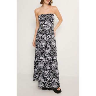 Lascana Womens Bandeau Maxi Dress in Black & White at Nordstrom, Size 10