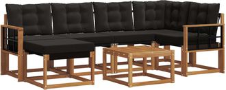 vidaXL Conjunto De Sof&aacute;s De Exterior 7 Uds. Natural Y Negro Vidaxl