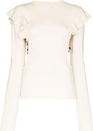 Chlo&eacute; ruffled cut-out jumper - women - Wool/Cashmere - M - White