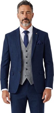 PAUL ANDREW Arthur Navy 3 Piece Tailored Fit Suit with Grey Tweed Check Waistcoat