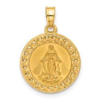 Diamond2Deal 14k Yellow Gold Hollow Miraculous Mary Plain Back Medal