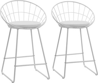 Happy Garden Pack De 2 Taburetes De Bar De 65 Cm En Metal Blanco Y Coj&iacute;n Blanco Alex
