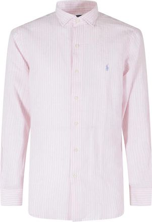 Polo Ralph Lauren Button-Down Collar Logo-Embroidered Linen Shirt - Heren - Zakelijke Overhemden - Roze - S - Linnen - Overhemden